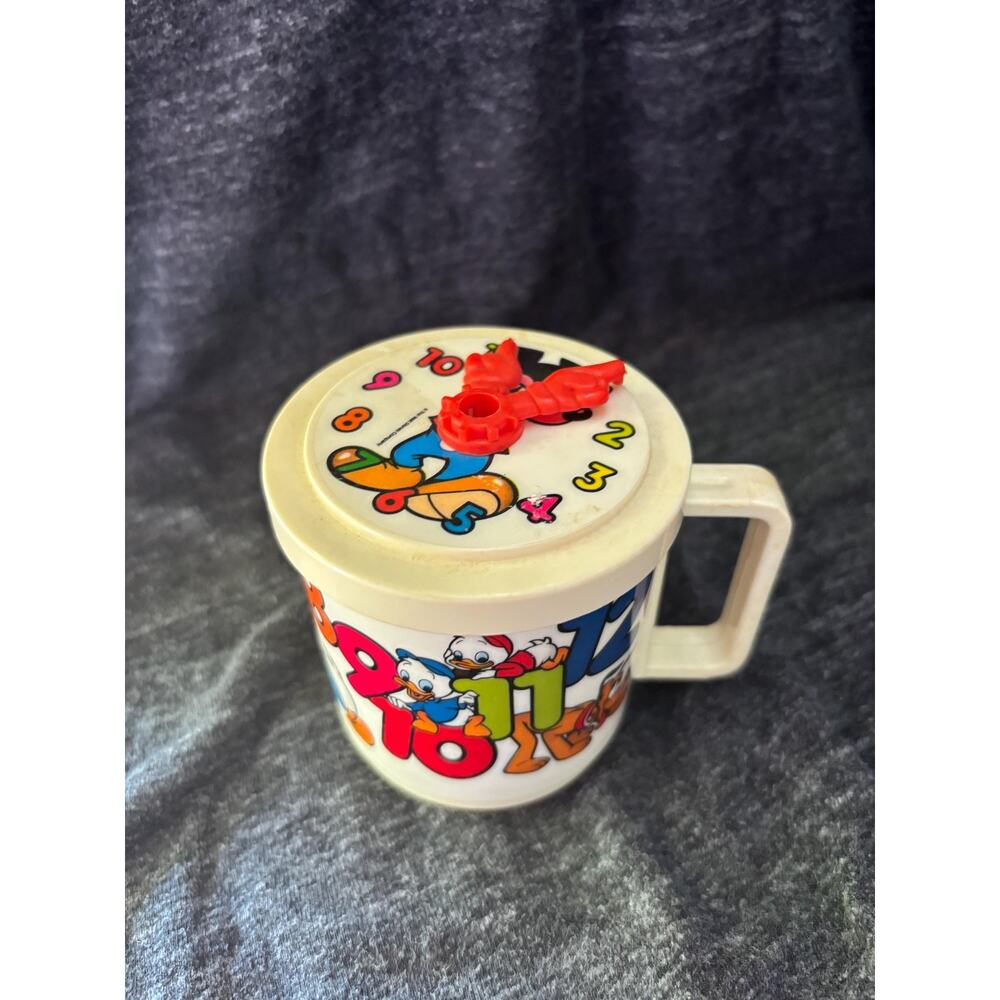 Vintage RARE Walt Disney Mickey Time Kids Plastic Cup with Lid